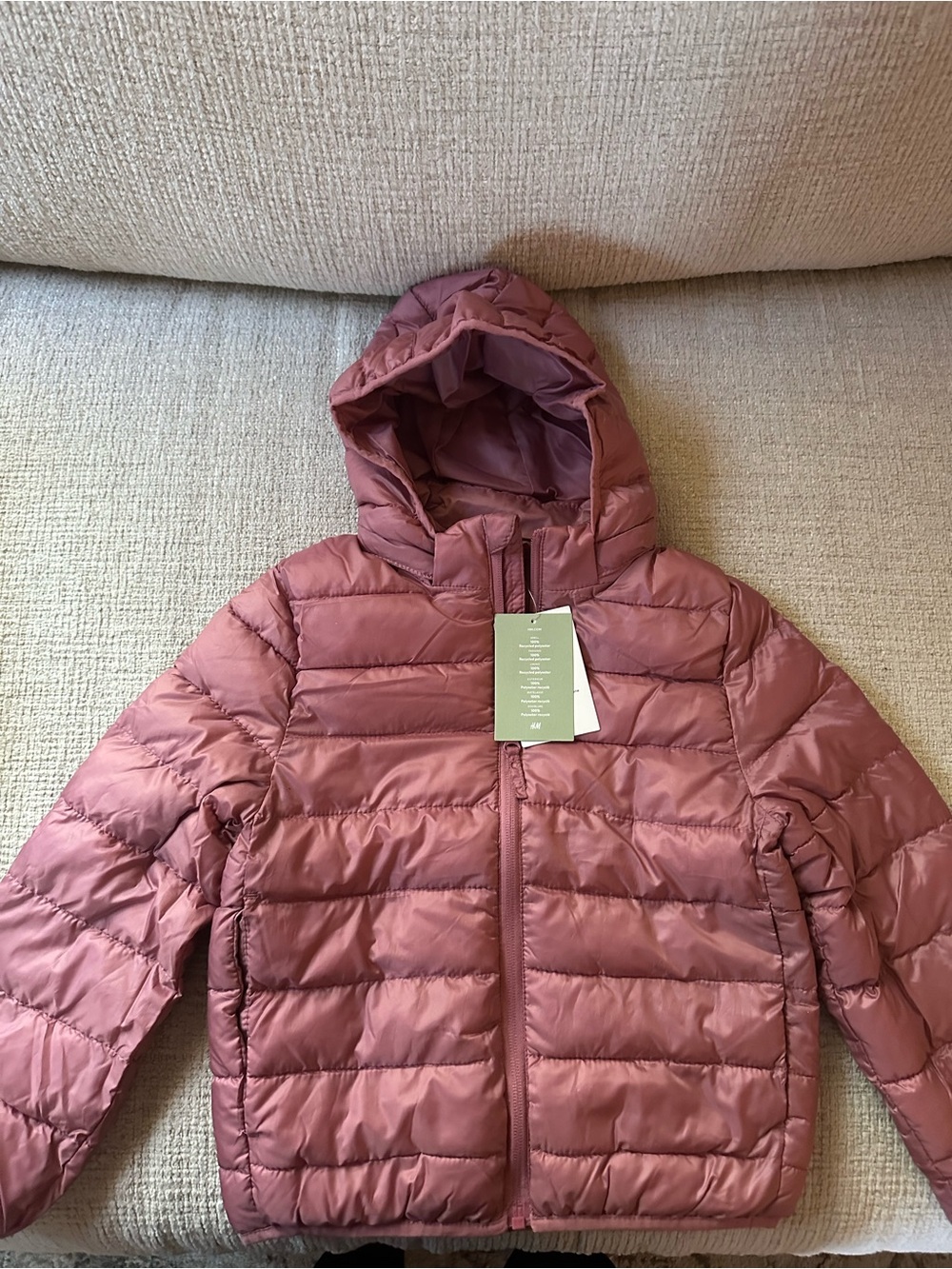 H&M Kids Hooded Puffer Jacket in Rose Mauve Size 6/7 NWT